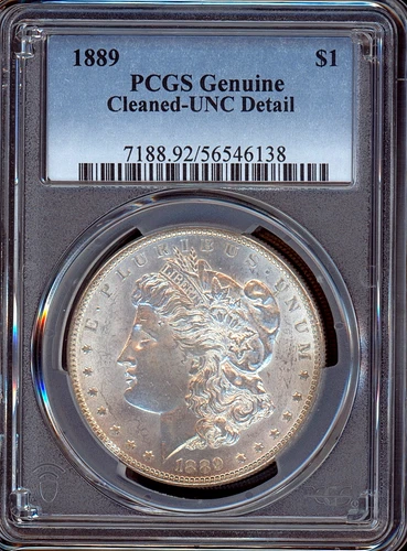 1889 US Morgan Silver Dollar - PCGS Genuine UNC, 'Detail' Cleaned