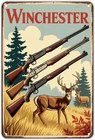 Winchester Rifle and Deer Hunting Tin Sign Vintage Hunting Lodge, 8 x 12 Inch