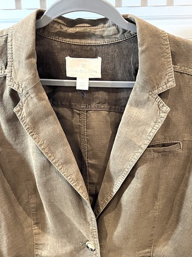 Caslon Blazer Women’s Large 100% Linen Single Button Lightweight Green Woven - Picture 2 of 12