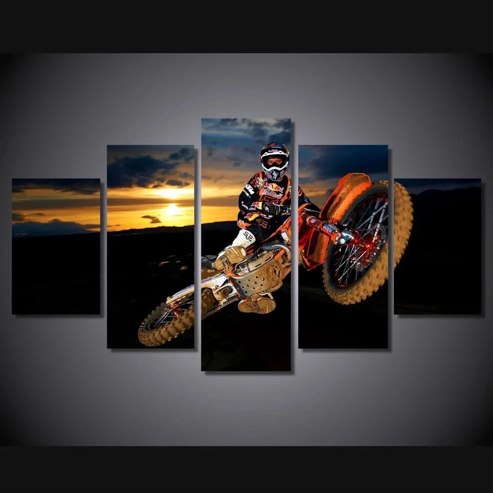 5 Panel Canvas Poster Wall Art Dirt Bike Jumps Motocross Prints Bedroom Décor - Image 2 of 4