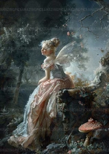 Romantic Fairy Art Print, Rococo Fairy Tale Decor Whimsical Enchanted Forest Q77