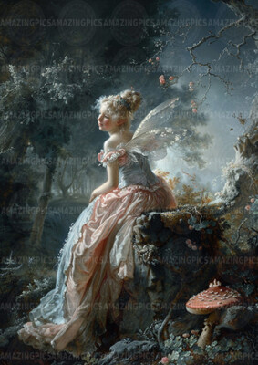 Romantic Fairy Art Print, Rococo Fairy Tale Decor Whimsical Enchanted Forest  Q77