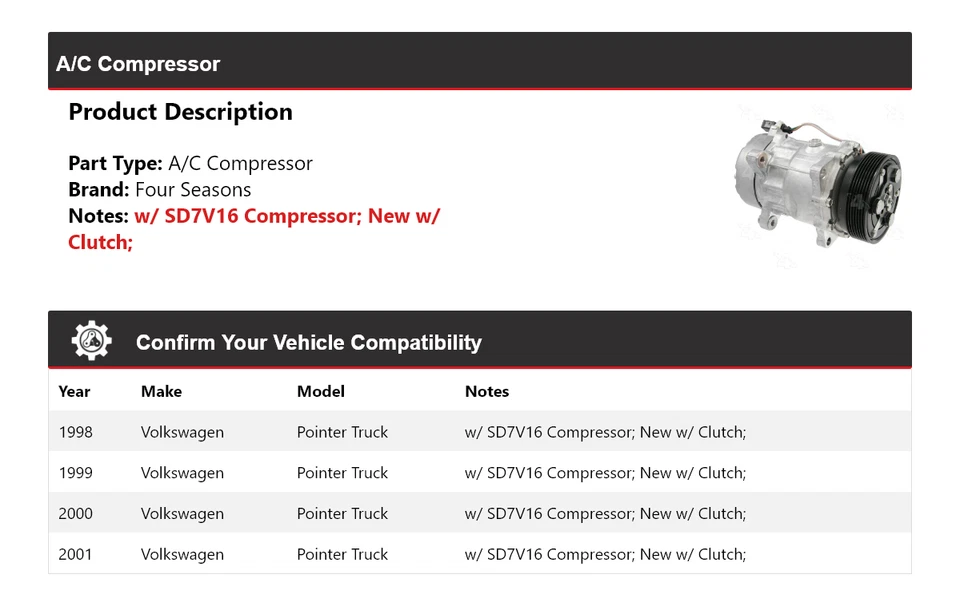 Compresor de aire acondicionado para camión Volkswagen Pointer 1998-2001 4 estaciones 1999 2000 Foto 2 de 4