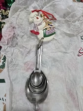 Vintage Aluminum Metal Oval Nesting Measuring Spoons on Ring Snowman Ornament 