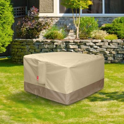 Gas Fire Pit Table Cover Square 600D Heavy Duty Outdoor 36 L x 36 W x 24 H Beige