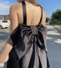 ZARA WOMAN BOW TRIM VOLUMINOUS SATIN EFFECT MINI DRESS BLACK SZ S