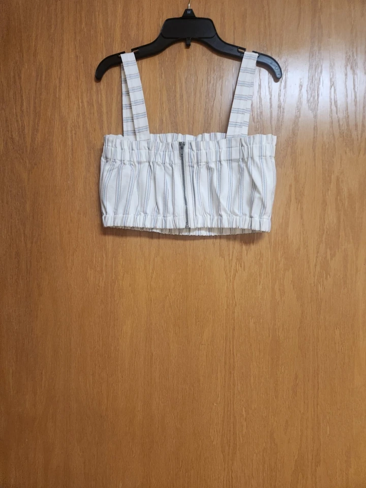 White Denim Ruffled Crop Top. NWT. Med. Juniors. Brixton of Oceanside California - Image 2 of 4