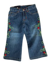 Baby Gap Girl?s Fancy Floral Embroidered Superlastic Jeans 2 2T RED ROSES NWT