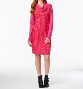 red cable knit sweater dress
