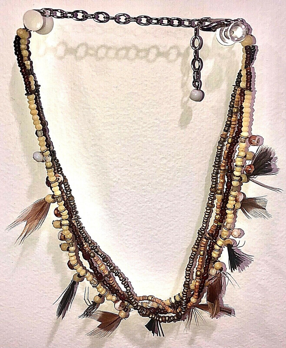 VNTG - Handmade Artisan Crafted Beads & Feathers  Necklace - Exquisite