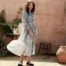 Doen Mountain Dress Blue Smocked Size M medium