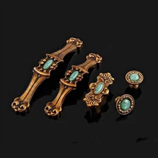 MFYS Antique Brass Emerald jade Cabinet Pull Cupboard Handle Drawer Knob