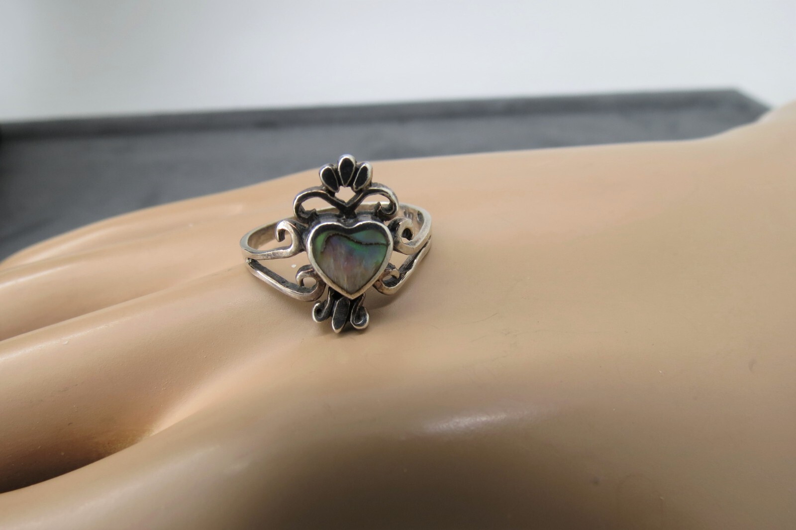 Abalone Heart Ring Sterling Silver Shell Stone Si… - image 6