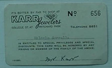 KARR JEWELERS (ASHEVILLE, NORTH CAROLINA) CUSTOMER MEMBERSHIP CARD EST 1940s-50s