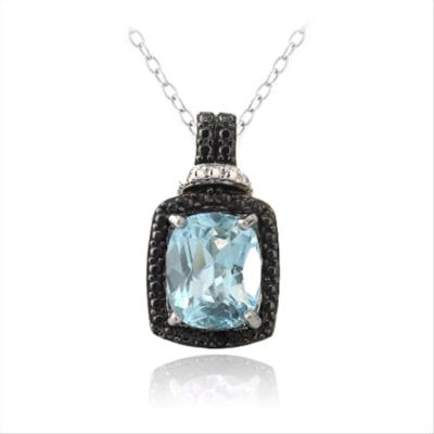 925 Silber 4 kt Blautopas & schwarzer Diamant Akzent Rechteck Halskette, 18''