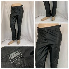 Clio Leather Pants Sz 4 Black Straight Side Zip Lined Worn Once YGI P1-677