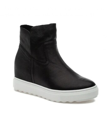 NWT J/SLIDES Posh Black Leather Hidden Wedge Platform Sneaker Size 