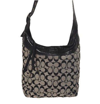 Coach Signature Sophie Patent Trim Gray Black Zip Crossbody Hobo Bag Y2K # 12568