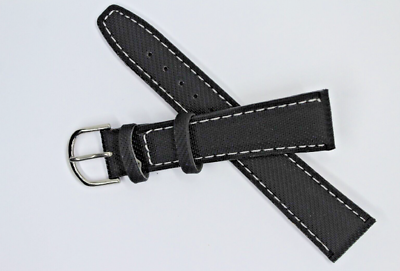 Bracelet Montre Noir Surpiqué Blanc, 20 Mm, Boucle Argentée – Unisexe Et Stylé