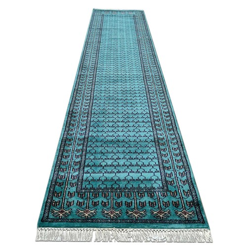 Amma Carpets Runner Rug Wool Hand Knotted Area Rug 2'6" x 10' Turquoise - Picture 2 of 4