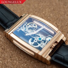 Mens Bridge Manual Mechanical Watch - Rose Gold Black Leather Diasteria 1688
