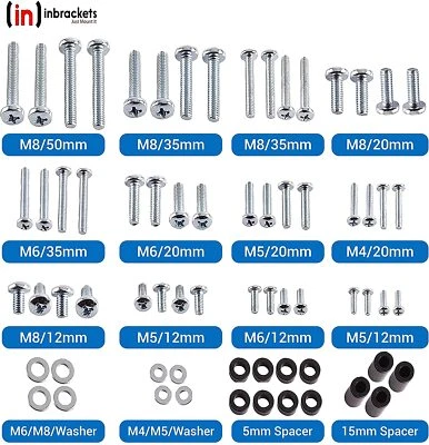 INBRACKETS Tv Bracket Screws Bolt Washer Spacer Spares for vesa TV mount M4 M6 M5 M8 68 Pcs