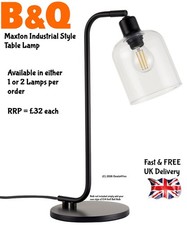 B&Q Maxton Industrial Style Table Lamp Matt Black Glass / Steel RRP=£32 each