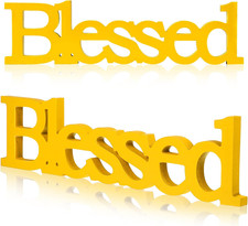 Blessed Letter Table Sign Wooden Blessed Standing Sign,Yellow