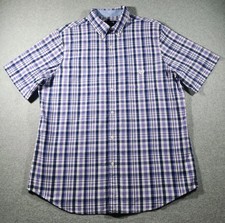 Chaps Men's Button Down Dress Shirt, Size XL, Purple Plaid, Short Sleeve