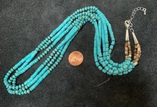 Gorgeous Southwest tri-strands reconstitute turquoise heishi necklace(b204b-w1)