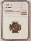 1931 LINCOLN CENT - NGC MS-64 BN, LOOKS 65+! PREMIUM QUALITY!
