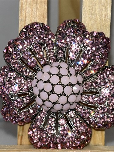 Pink and Light Pink Colored Crystals and Rhinestones Flower Brooch or Pin - Picture 2 of 10