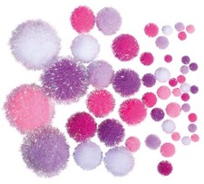 Rayher Metallic-Pompons 50 Stk. versch. Gr&ouml;&szlig;en sortiert pink/wei&szlig; One Size