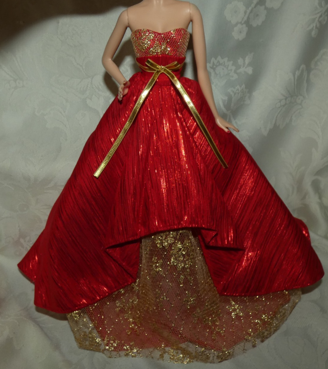 Mattel Barbie 2014 Model Muse Holdiay Gown Dress Red Gold Lace For Doll