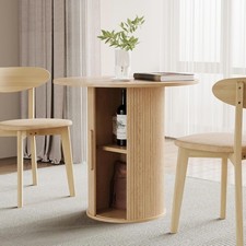 Small Wooden Circle Dining Tables with Fluted Base for Home Dining Room Liv