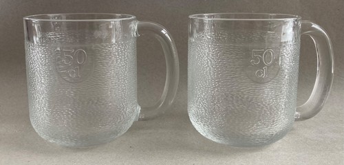 * 2 * Vintage Iittala Krouvi 50CL Textured Clear Mugs Toikka Finland Beer Coffee