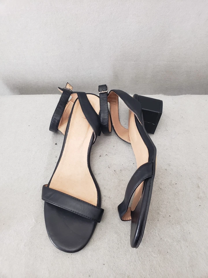 J Jill Women Sandals 10 Black Leather Open Toe Minimal Strappy Low Heel Shoes - Image 4 of 4