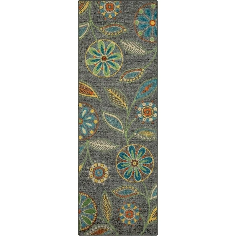 Bohemian Floral Durable Non-Slip Area Rug Easy Care Stain Resistant Indoor Use - Image 2 of 4