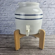 Ceramic Water Dispenser Push Tab Wood Stand Durability Any Place No Electricity