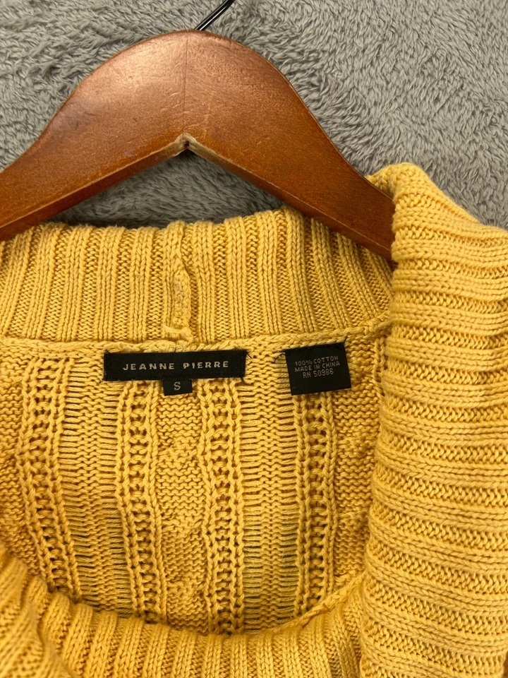 Suéter tejido con cable manga larga Jeanne Pierre para mujer pequeño capucha amarilla pescador Foto 3 de 4
