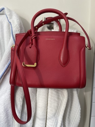 Alexander McQueen Italy Bag Tote Red 100% Leather 11.5x9x4 Dust bag