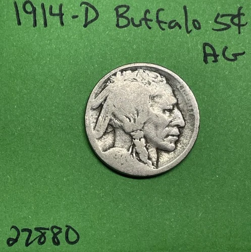 1914 D Indian Head Buffalo 🦬 Nickel 5c Piece Ag About Good Tough Date