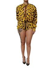Dolce & Gabbana Yellow Leopard Long Sleeves Jumpsuit Women's Dress Authentic