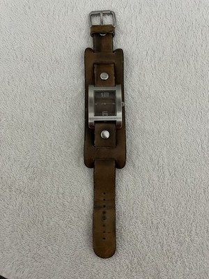 GUESS Rectangle Stainless Vintage Genuine Leather strap Men s watch heavy duty 