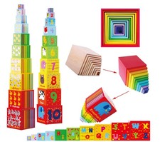 TOWO Wooden Stacking Boxes-Nesting and Sorting Cups Numbers Alphabet Animals ...