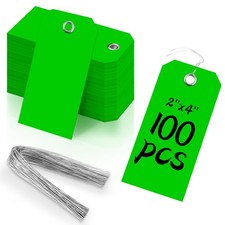 100 Pieces 2x4 inch Green Plastic Shipping Tags with Wires inches, 