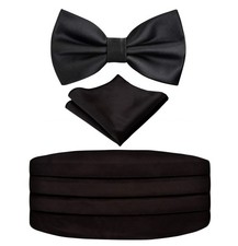Multicolored Silk Solid Cummerbund for Mens Gift Bow Tie Set, Black