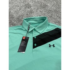Under Armour Mens HeatGear Playoff Polo Shirt Mint Green Black Stripe Medium