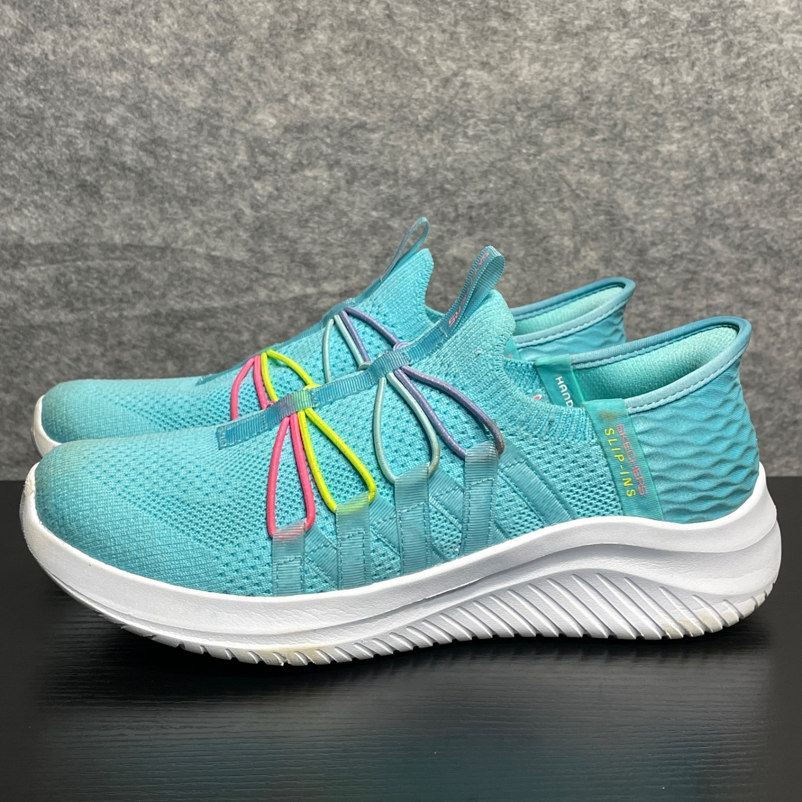 Skechers Sneaker Big Kids 4.5 36.5 Aqua Blue Slip-On Rainbow