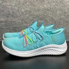 Skechers Sneaker Big Kids 4.5 36.5 Aqua Blue Slip-On Rainbow Strap Shoes